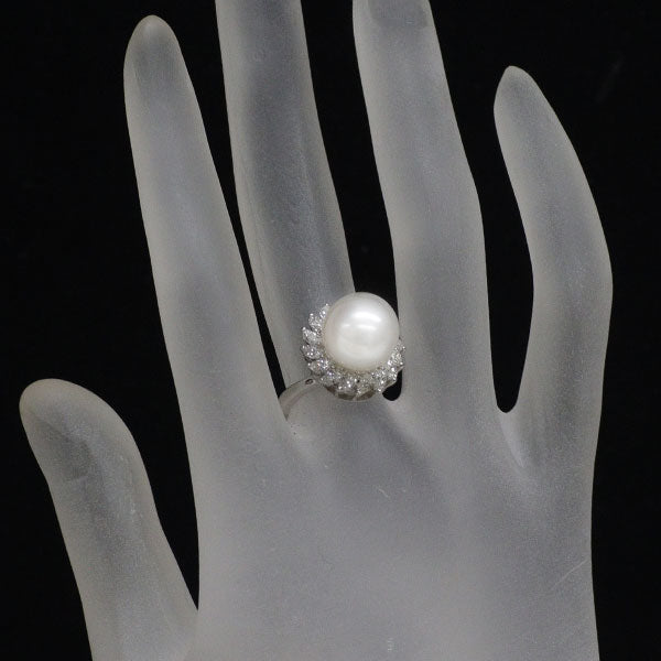 Pt900 白蝶真珠 ダイヤモンド リング 径約10.7mm D0.65ct