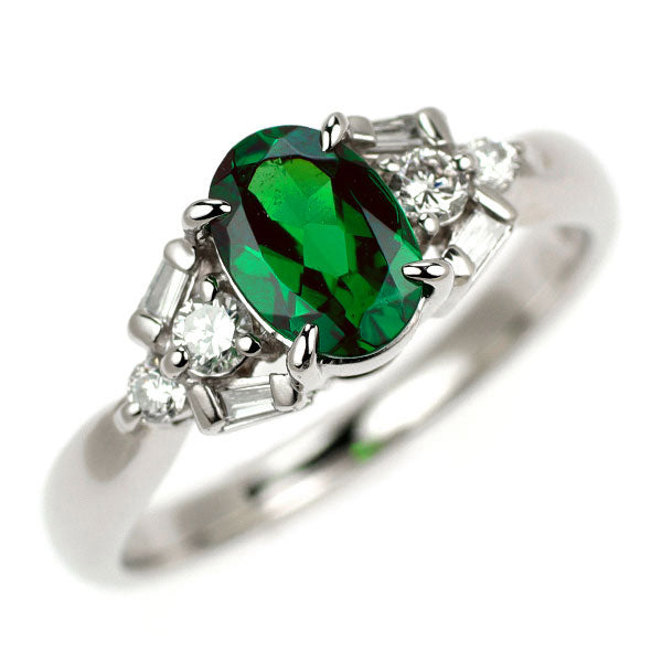 Pt900 グリーン ガーネット ダイヤモンド リング 0.87ct D0.23ct