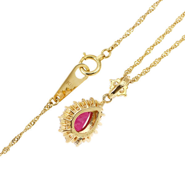 K18YG ペアシェイプ ルビー ダイヤモンド ペンダントネックレス 0.62ct D0.55ct