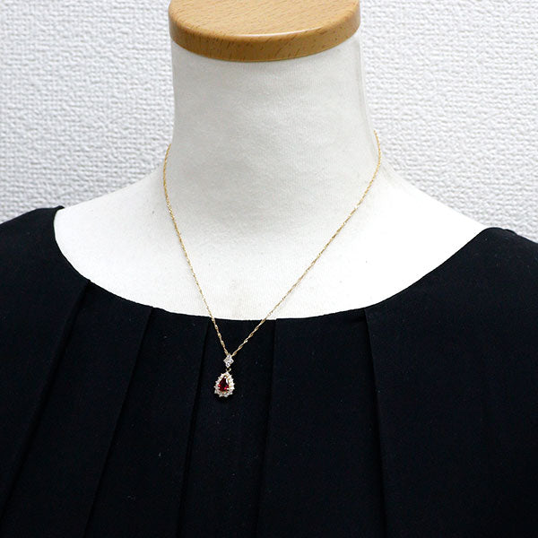 K18YG ペアシェイプ ルビー ダイヤモンド ペンダントネックレス 0.62ct D0.55ct