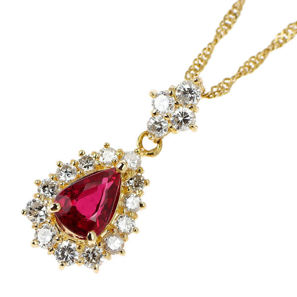 K18YG ペアシェイプ ルビー ダイヤモンド ペンダントネックレス 0.62ct D0.55ct