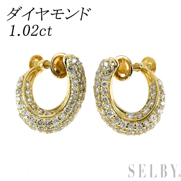 K18YG ダイヤモンド フープ イヤリング 1.02ct パヴェ