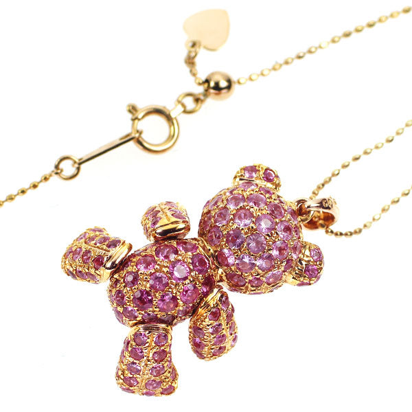K18PG/WG ピンクサファイア ペンダントネックレス 5.05ct クマ テディベア アニマル パヴェ