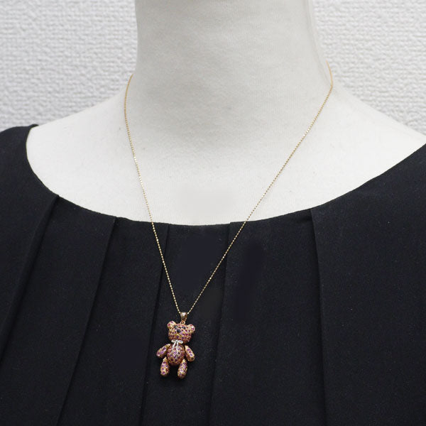 K18PG/WG ピンクサファイア ペンダントネックレス 5.05ct クマ テディベア アニマル パヴェ