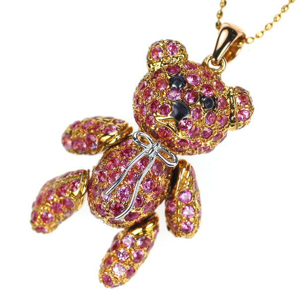 K18PG/WG ピンクサファイア ペンダントネックレス 5.05ct クマ テディベア アニマル パヴェ