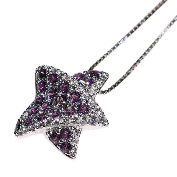 希少 K18WG アレキサンドライト ダイヤモンド ペンダントネックレス 0.75ct D0.29ct スター