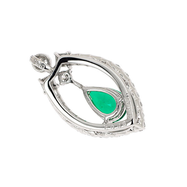 Pt900 ペアシェイプ エメラルド ダイヤモンド ペンダントトップ 0.48ct 0.451ct