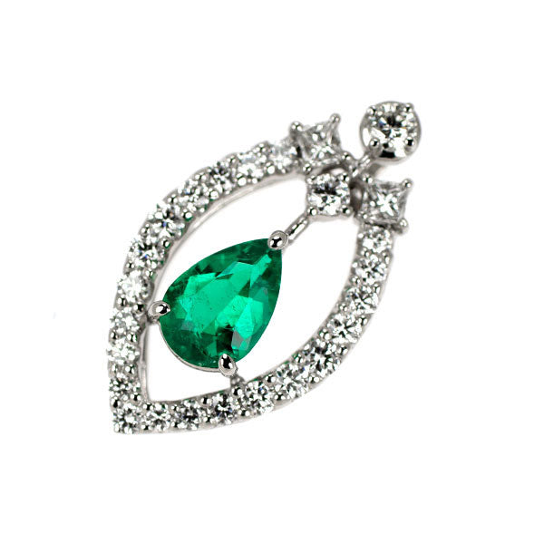 Pt900 ペアシェイプ エメラルド ダイヤモンド ペンダントトップ 0.48ct 0.451ct