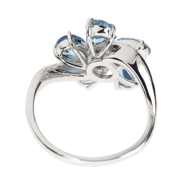 K18WG サンタマリアカラー アクアマリン ダイヤモンド リング 1.66ct D0.05ct