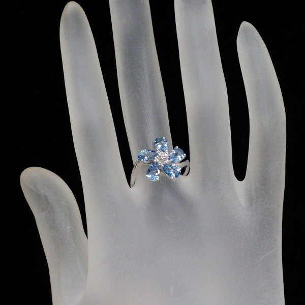 K18WG サンタマリアカラー アクアマリン ダイヤモンド リング 1.66ct D0.05ct