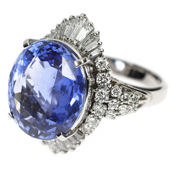 Pt900 非加熱サファイア ダイヤモンド リング 13.333ct D1.41ct