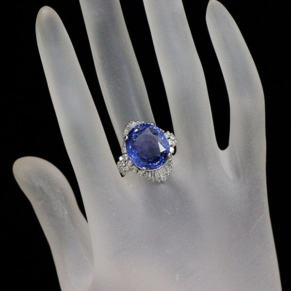 Pt900 非加熱サファイア ダイヤモンド リング 13.333ct D1.41ct