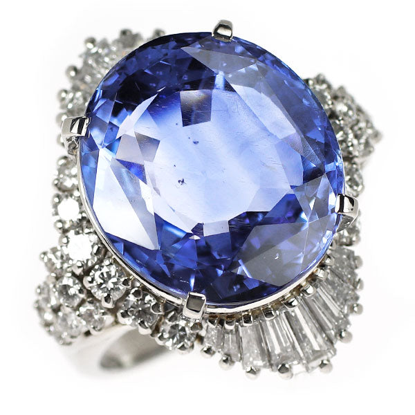 Pt900 非加熱サファイア ダイヤモンド リング 13.333ct D1.41ct