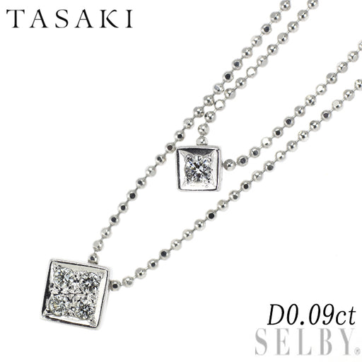 田崎真珠 K18WG ダイヤモンド ペンダントネックレス 0.09ct 2連