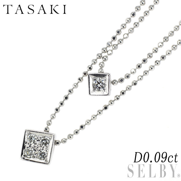 田崎真珠 K18WG ダイヤモンド ペンダントネックレス 0.09ct 2連