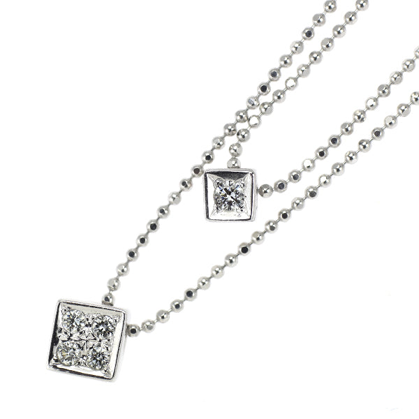田崎真珠 K18WG ダイヤモンド ペンダントネックレス 0.09ct 2連