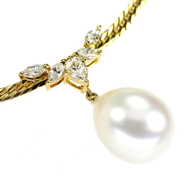 ミキモト K18YG 白蝶真珠 ダイヤモンド ペンダントネックレス 径約12.4mm D0.65ct