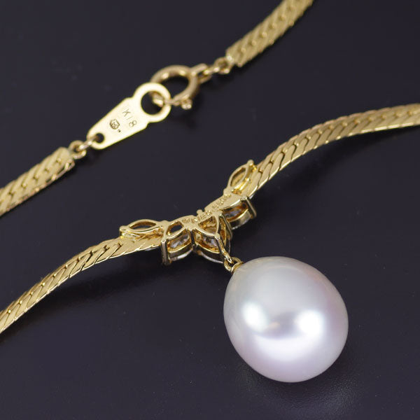 ミキモト K18YG 白蝶真珠 ダイヤモンド ペンダントネックレス 径約12.4mm D0.65ct
