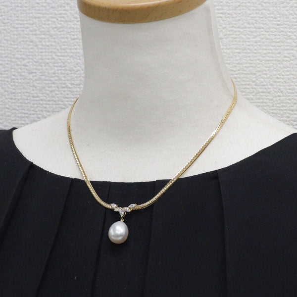 ミキモト K18YG 白蝶真珠 ダイヤモンド ペンダントネックレス 径約12.4mm D0.65ct