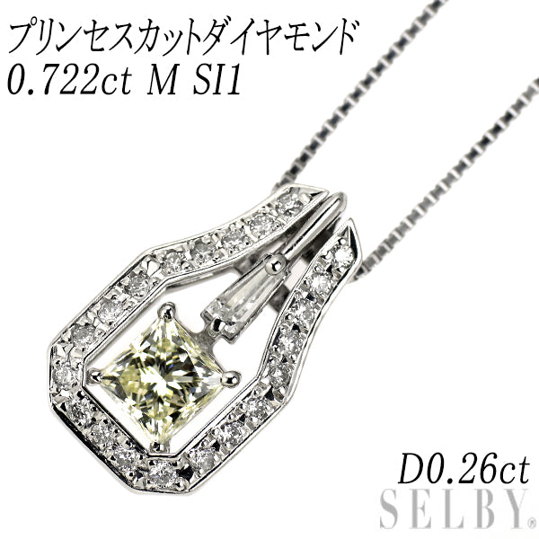 Pt900/ Pt850 プリンセスカット ダイヤモンド  ペンダントネックレス 0.722ct M SI1 D0.26ct