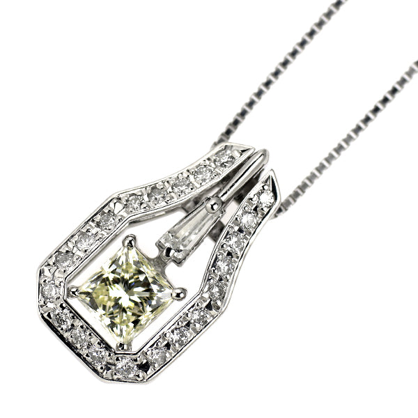 Pt900/ Pt850 プリンセスカット ダイヤモンド  ペンダントネックレス 0.722ct M SI1 D0.26ct