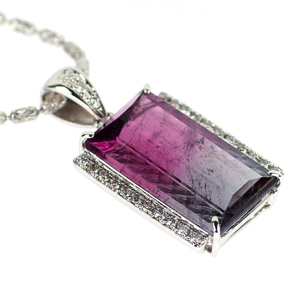 K18WG バイカラートルマリン ダイヤモンド ペンダントネックレス 9.063ct D0.23ct