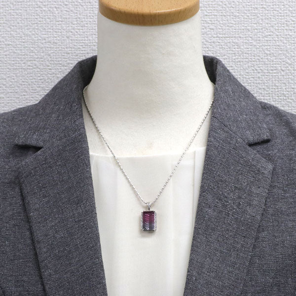 K18WG バイカラートルマリン ダイヤモンド ペンダントネックレス 9.063ct D0.23ct