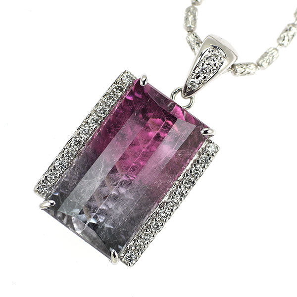 K18WG バイカラートルマリン ダイヤモンド ペンダントネックレス 9.063ct D0.23ct