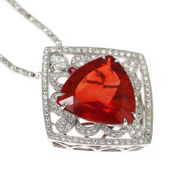 K18WG アンデシン ルビー ダイヤモンド ペンダントネックレス 11.06ct R0.04ct D0.59ct