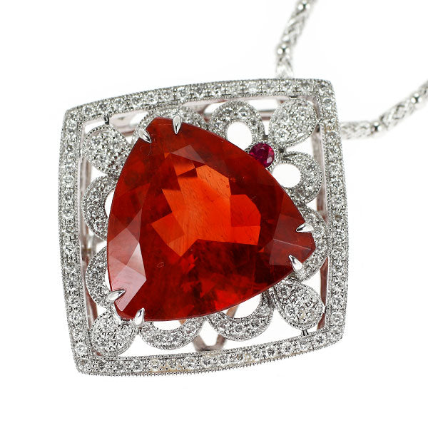 K18WG アンデシン ルビー ダイヤモンド ペンダントネックレス 11.06ct R0.04ct D0.59ct
