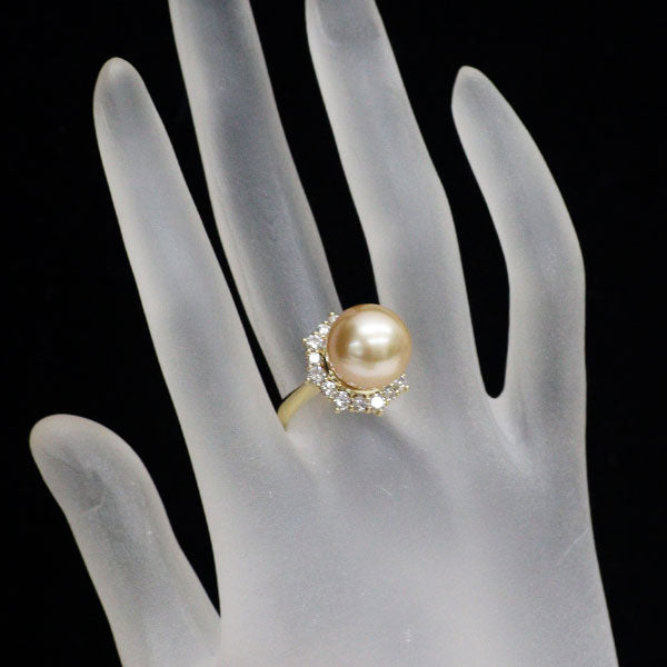 K18YG ゴールデンパール ダイヤモンド リング 径約12.4mm D1.00ct