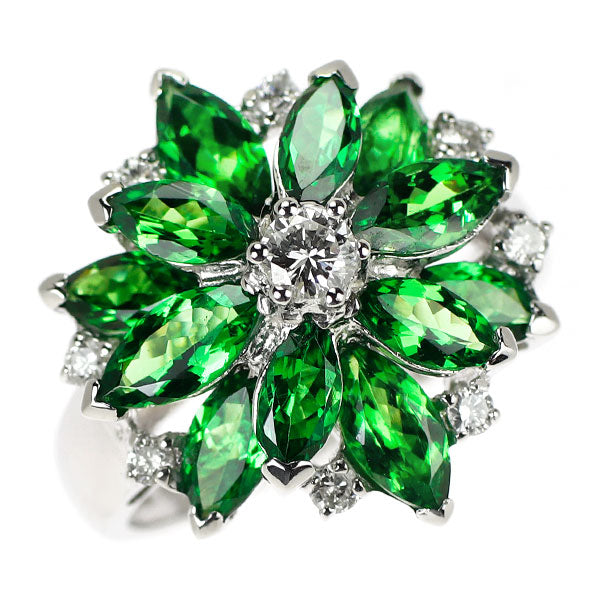 K18WG グロッシュラーライトガーネット ダイヤモンド リング 3.40ct D0.31ct