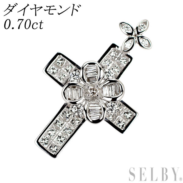 K18WG ダイヤモンド ペンダントトップ 0.70ct クロス ミステリーセッティング