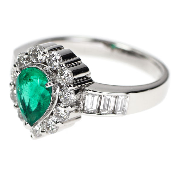 Pt900 ペアシェイプ エメラルド ダイヤモンド リング 0.856ct D1.17ct