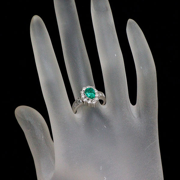 Pt900 ペアシェイプ エメラルド ダイヤモンド リング 0.856ct D1.17ct
