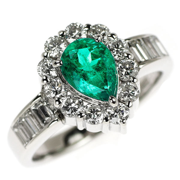 Pt900 ペアシェイプ エメラルド ダイヤモンド リング 0.856ct D1.17ct