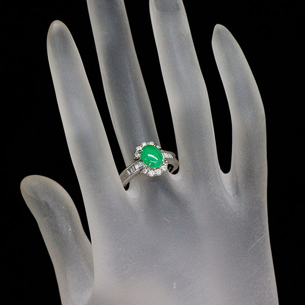 Pt900 翡翠 ダイヤモンド リング 1.45ct D0.60ct