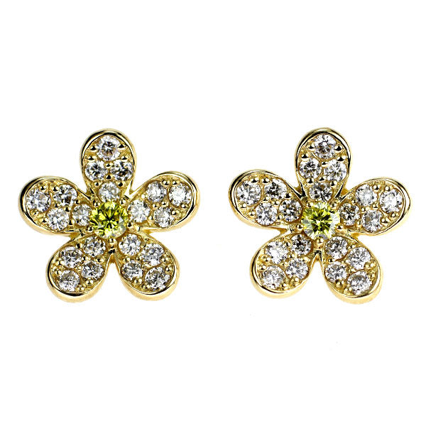 K18YG トリートイエロー/カラーレス ダイヤモンド ピアス 0.08ct D0