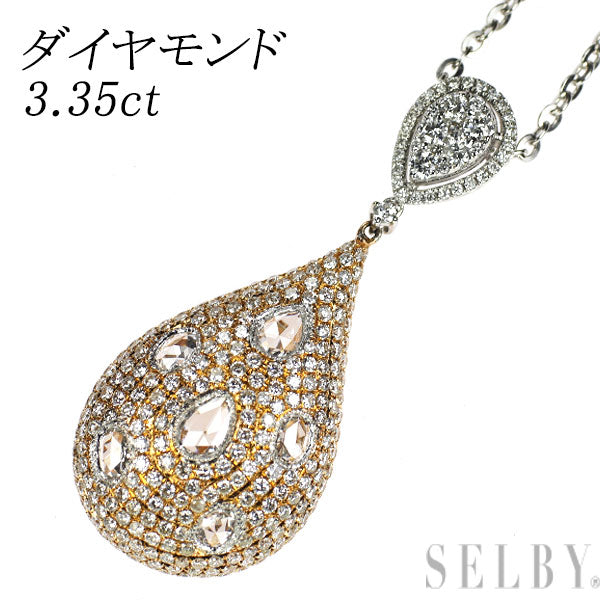 K18YG/WG ローズカット/ラウンドブリリアント ダイヤモンド ペンダントネックレス 3.35ct