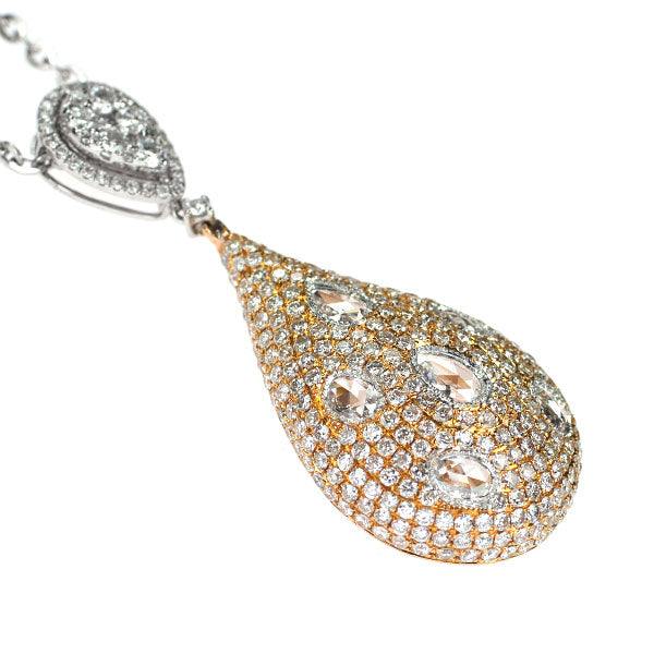 K18YG/WG ローズカット/ラウンドブリリアント ダイヤモンド ペンダントネックレス 3.35ct