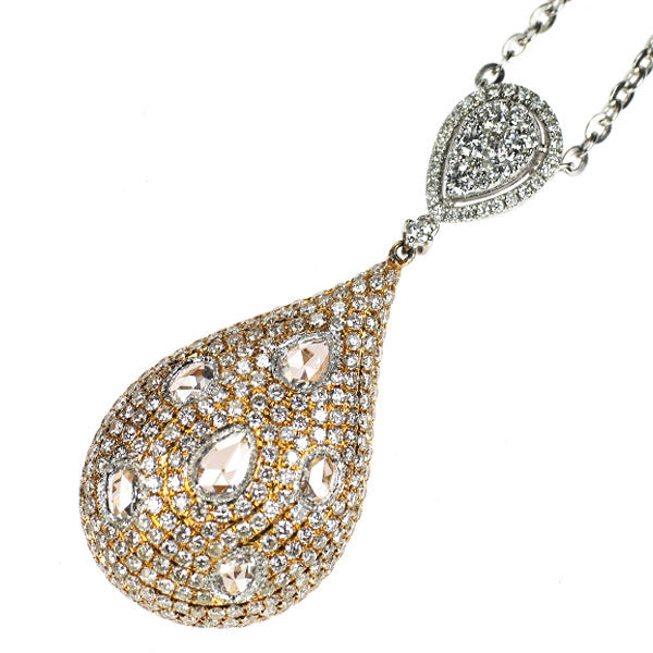 K18YG/WG ローズカット/ラウンドブリリアント ダイヤモンド ペンダントネックレス 3.35ct