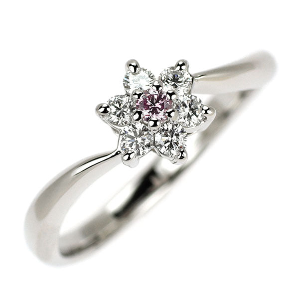 希少 Pt900 天然ピンク/カラーレス ダイヤモンド リング 0.043ct D0.197ct フラワー