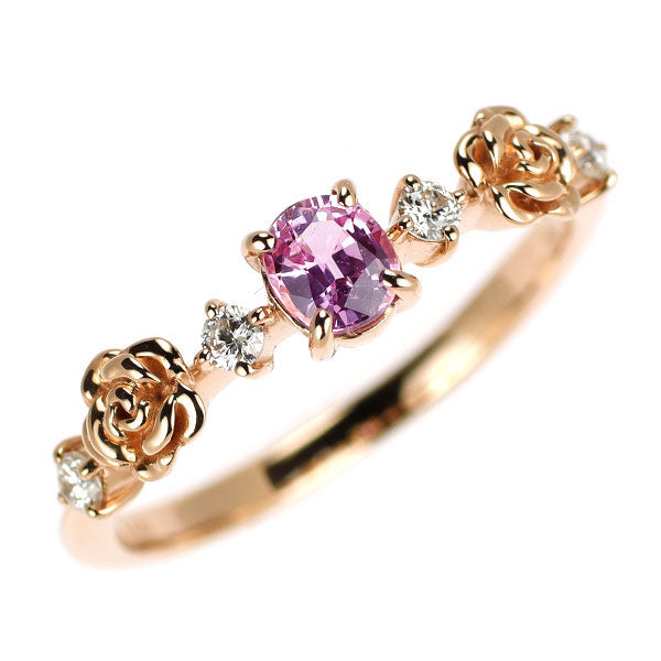 K18PG ピンクサファイア ダイヤモンド リング 0.31ct D0.11ct 薔薇