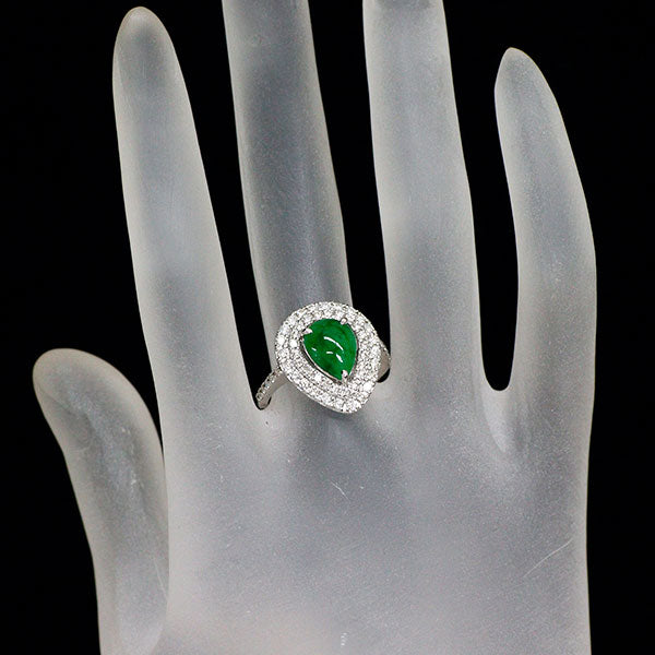 Pt950 翡翠 ダイヤモンド リング 1.57ct 0.70ct
