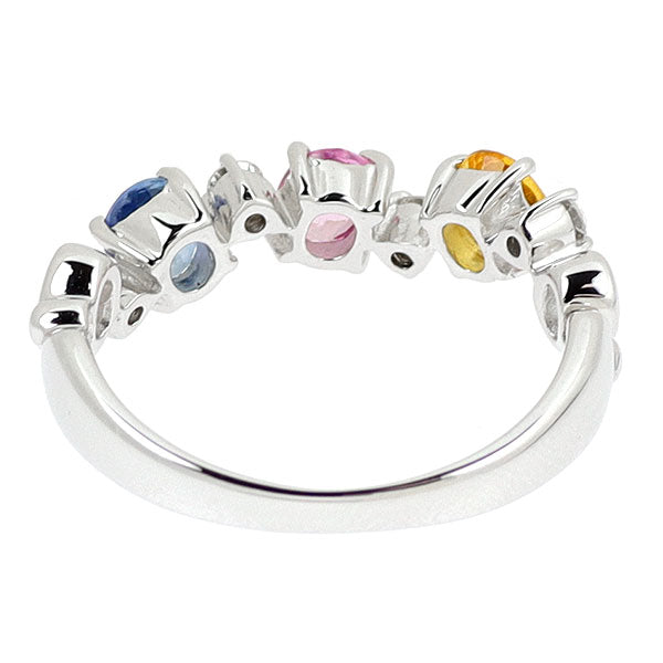 K18WG マルチカラーサファイア ダイヤモンド リング 0.92ct D0.15ct