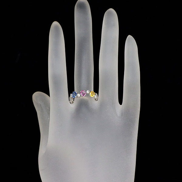 K18WG マルチカラーサファイア ダイヤモンド リング 0.92ct D0.15ct