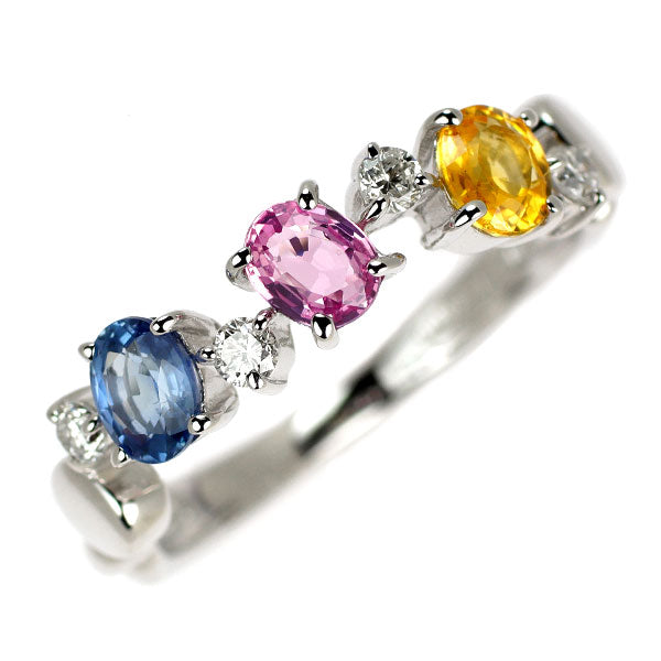 K18WG マルチカラーサファイア ダイヤモンド リング 0.92ct D0.15ct
