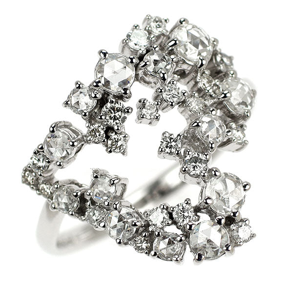 K18WG ローズカット/ラウンドブリリアントカット ダイヤモンド リング 1.00ct ハート