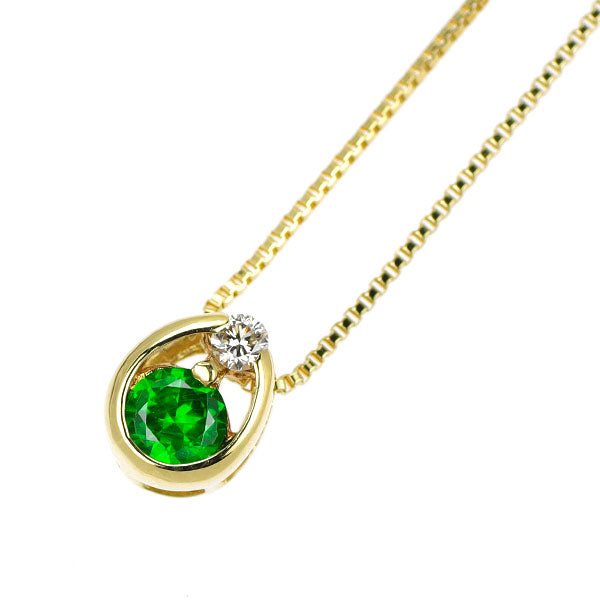 希少 K18YG デマントイドガーネット ダイヤモンド ペンダントネックレス 0.13ct D0.03ct
