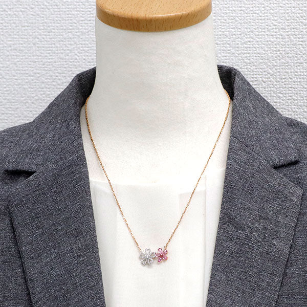 K18WG/PG ピンクサファイア ダイヤモンド ペンダントネックレス 0.90ct D0.33ct フラワー